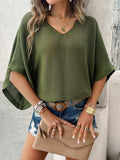 V-Neck Batwing Sleeve Knit Top - Trendsi - Flyclothing LLC
