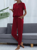 Round Neck Top and Pants Lounge Set - Trendsi - Flyclothing LLC