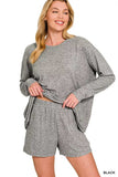 Zenana Soft Melange Long Sleeve Tee and Shorts Set - Trendsi - Flyclothing LLC