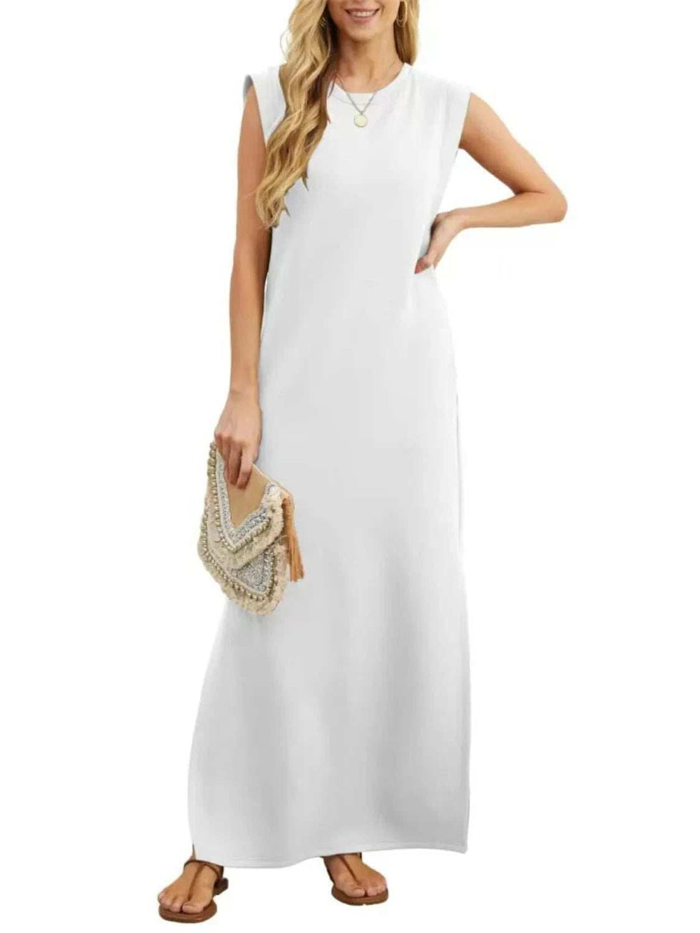 Full Size Slit Round Neck Sleeveless Maxi Tank Dress Plus Size - Trendsi - Flyclothing LLC