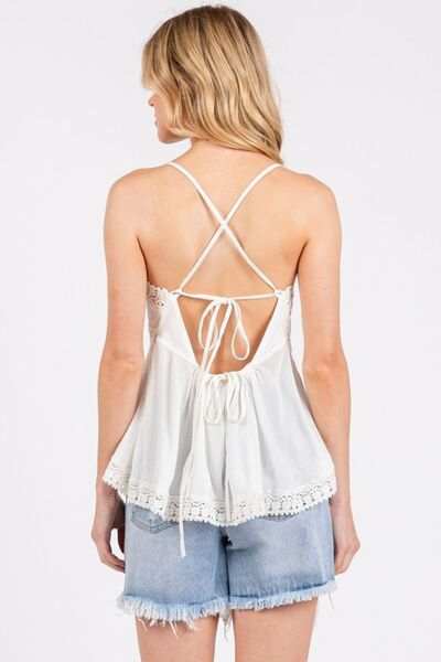 Mittoshop Crisscross Back Lace Detail V-Neck Cami - Trendsi - Flyclothing LLC