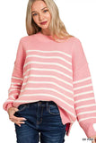 Zenana Exposed Seam Striped Oversized Sweater - Trendsi - Flyclothing LLC