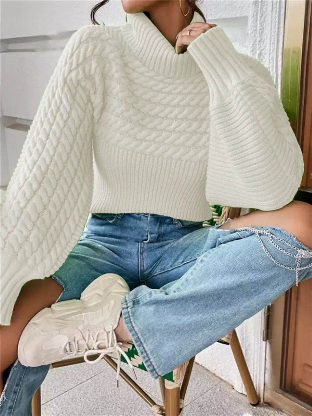 Full Size Textured Knit Turtleneck Long Sleeve Sweater Plus Size - Trendsi - Flyclothing LLC