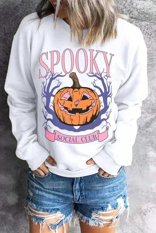 Jack-O'-Lantern Round Neck Long Sleeve Sweatshirt - Trendsi - Flyclothing LLC