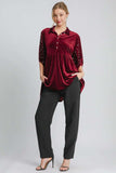 Umgee Pearl Detail Collared Neck Velvet Babydoll Blouse - Trendsi - Flyclothing LLC