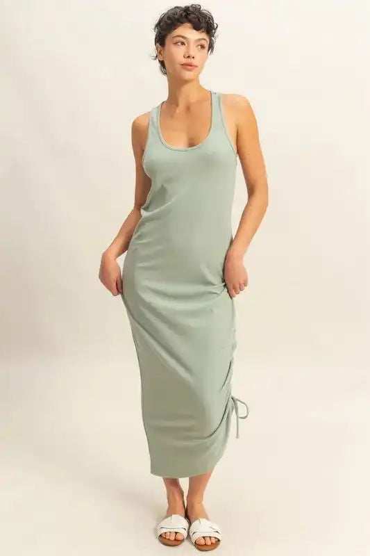 HYFVE Scoop Neck Side Tie Detail Midi Dress - Trendsi - Flyclothing LLC