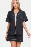 Zenana Button Down Short Sleeve Top and Shorts Lounge Set - Trendsi - Flyclothing LLC