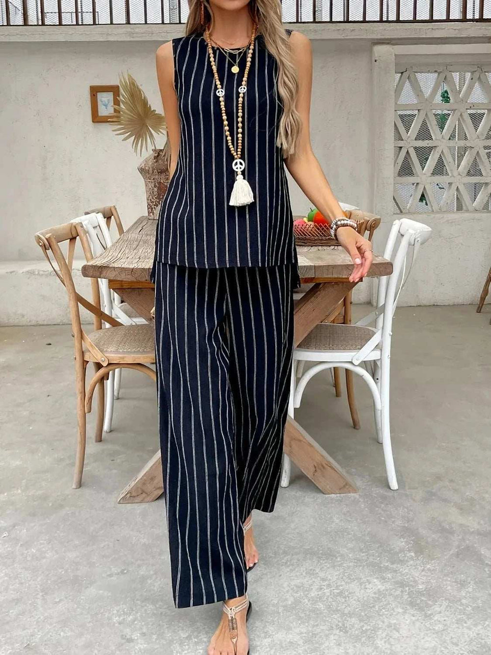 Striped Sleeveless Top and Pants Two-Piece Set - Trendsi - Flyclothing LLC