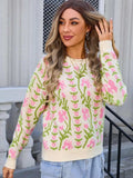Flower Round Neck Long Sleeve Sweater - Trendsi - Flyclothing LLC