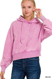 Zenana Acid Wash Fleece Drawstring Cropped Hoodie - Trendsi - Flyclothing LLC