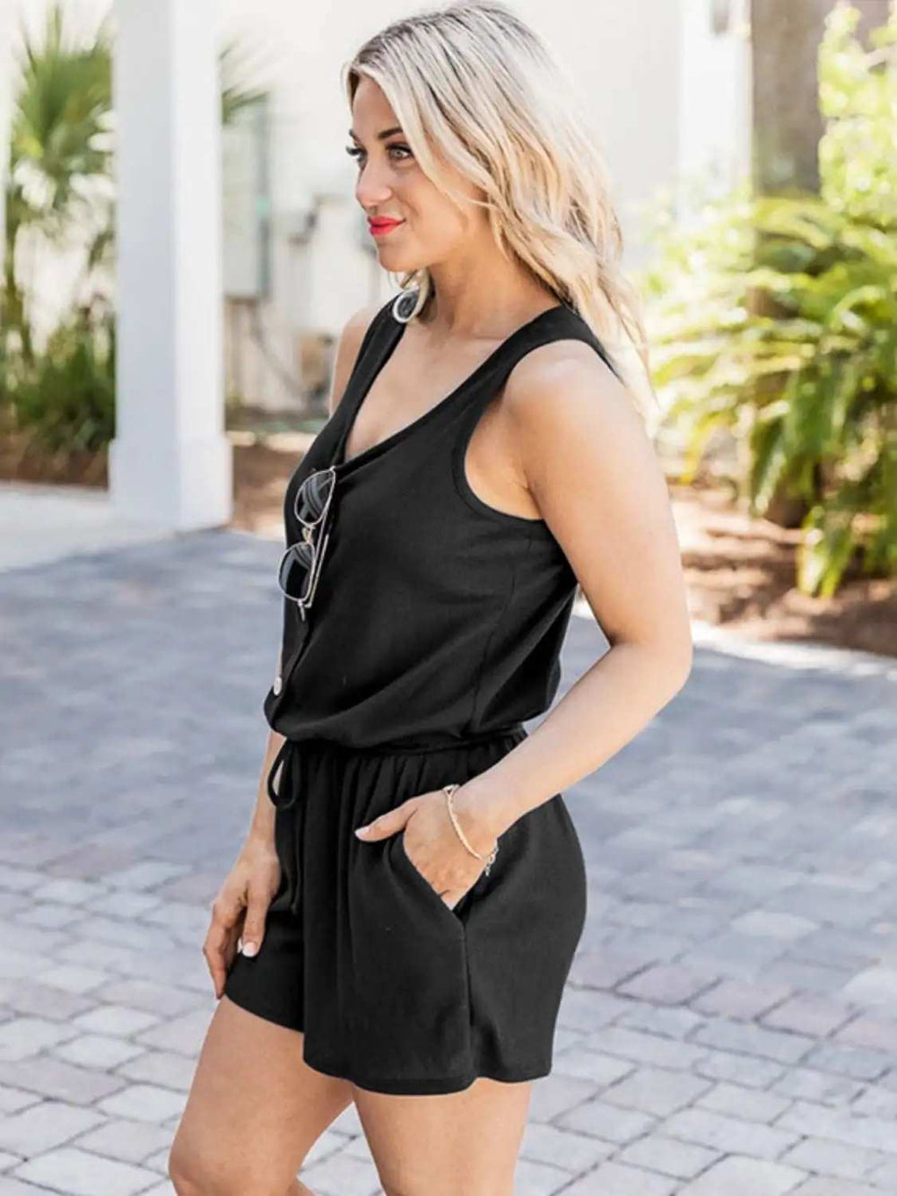 Scoop Neck Wide Strap Romper with Pockets - Trendsi - Flyclothing LLC