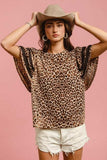 BiBi Leopard Crochet Trim Round Neck Short Sleeve Top - Trendsi - Flyclothing LLC