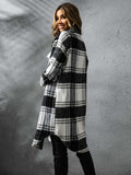 Plaid Collared Neck Long Sleeve Coat - Trendsi - Flyclothing LLC