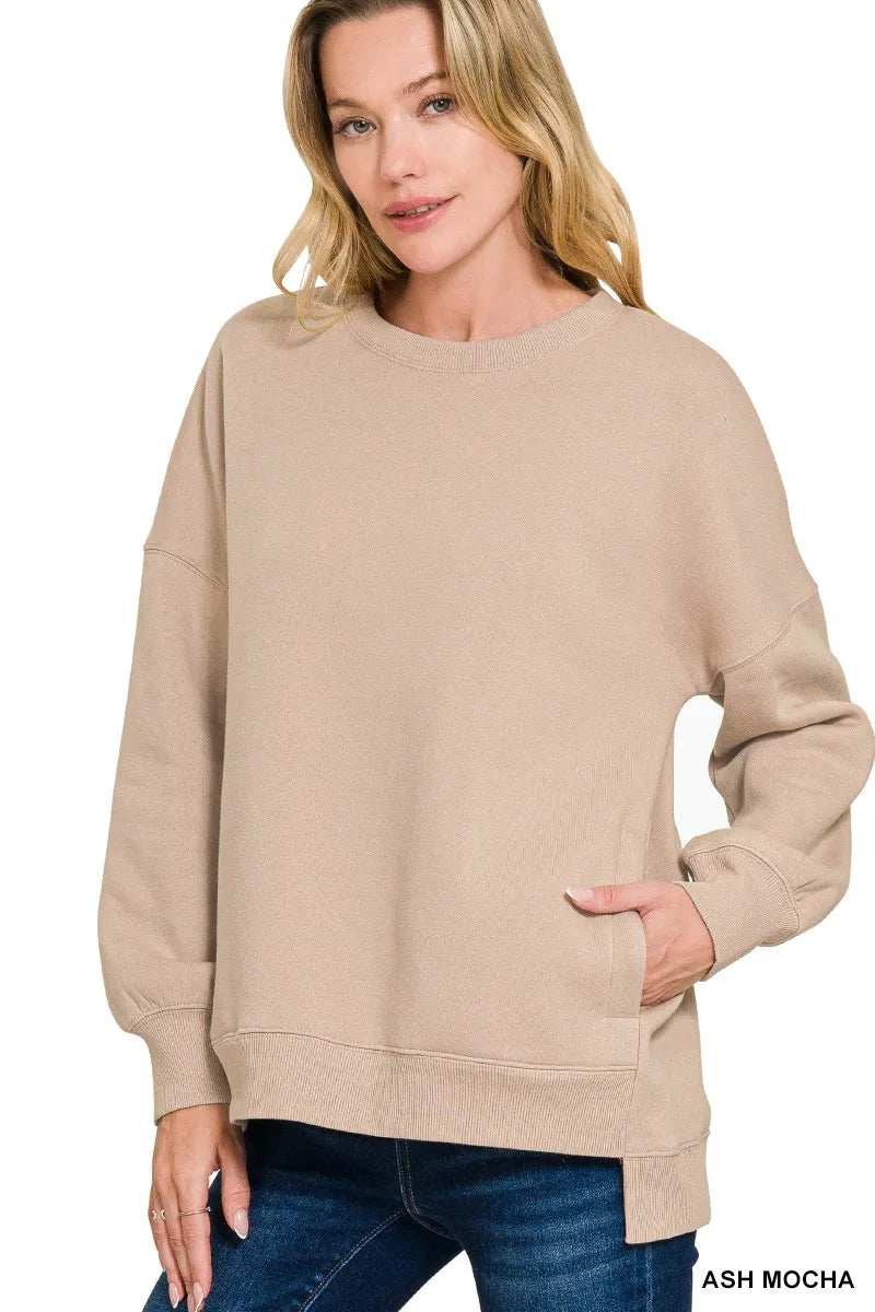 Zenana Full Size Fleece Hi-low Boyfriend Sweatshirts with Pockets Plus Size - Trendsi - Flyclothing LLC