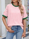 Striped Round Neck Half Sleeve T-Shirt - Trendsi - Flyclothing LLC