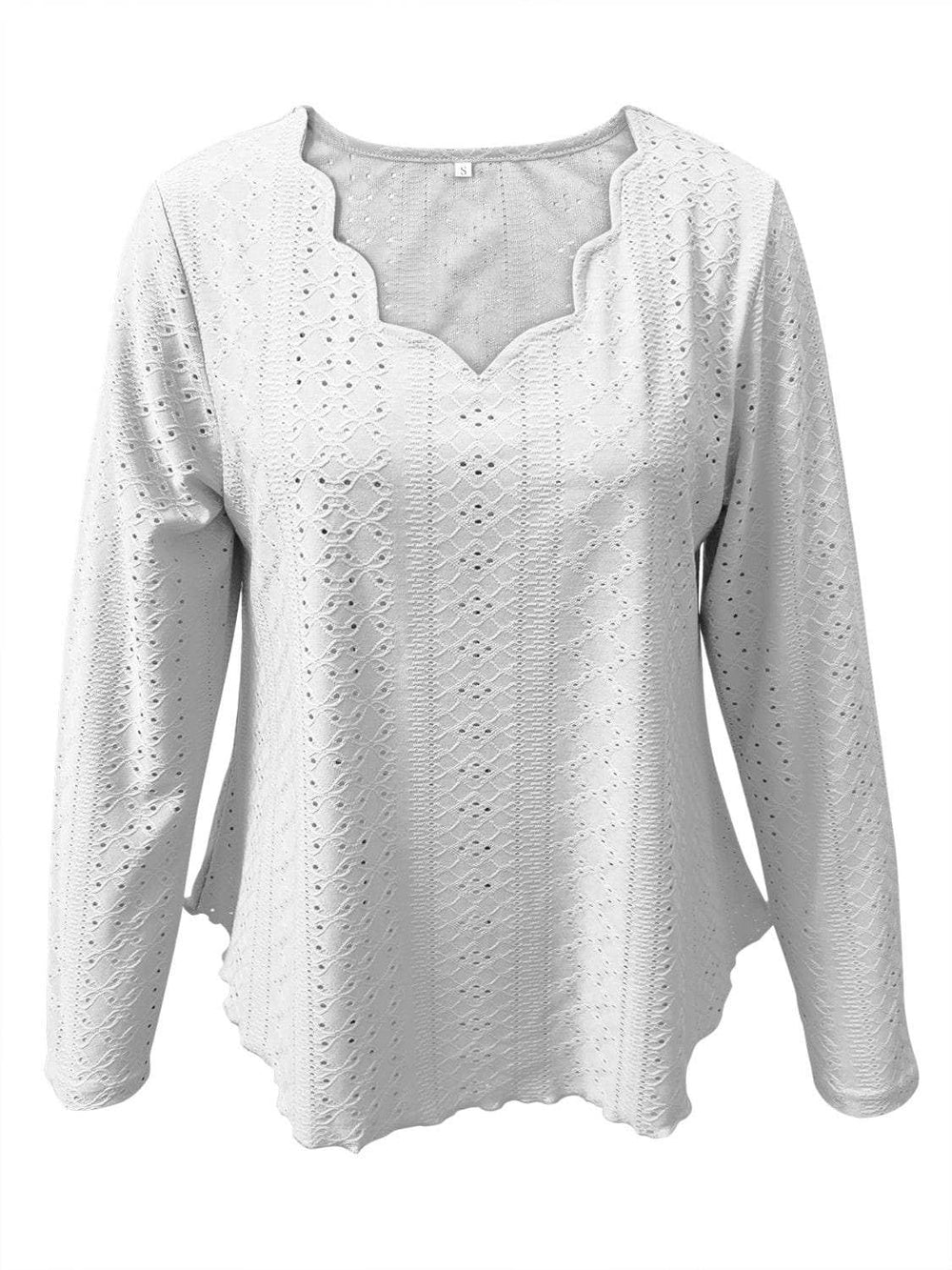 Eyelet Long Sleeve Blouse - Trendsi - Flyclothing LLC