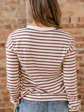 Striped Drop Shoulder Long Sleeve Henley Top - Trendsi - Flyclothing LLC