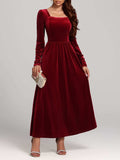 Velvet Square Neck Long Sleeve Dress - Trendsi - Flyclothing LLC