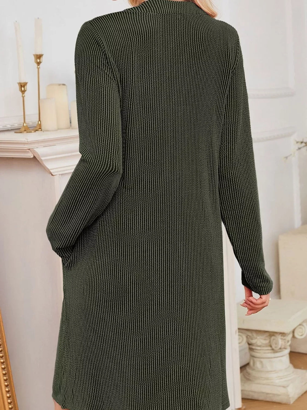 Casual Ribbed Knit Long Sleeve Dress - Trendsi - Flyclothing LLC