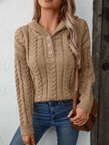 Cable-Knit Long Sleeve Hooded Sweater - Trendsi - Flyclothing LLC