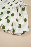 Polka Dot Shirred Yoke Notched Neck Puff Sleeve Blouse - Trendsi - Flyclothing LLC