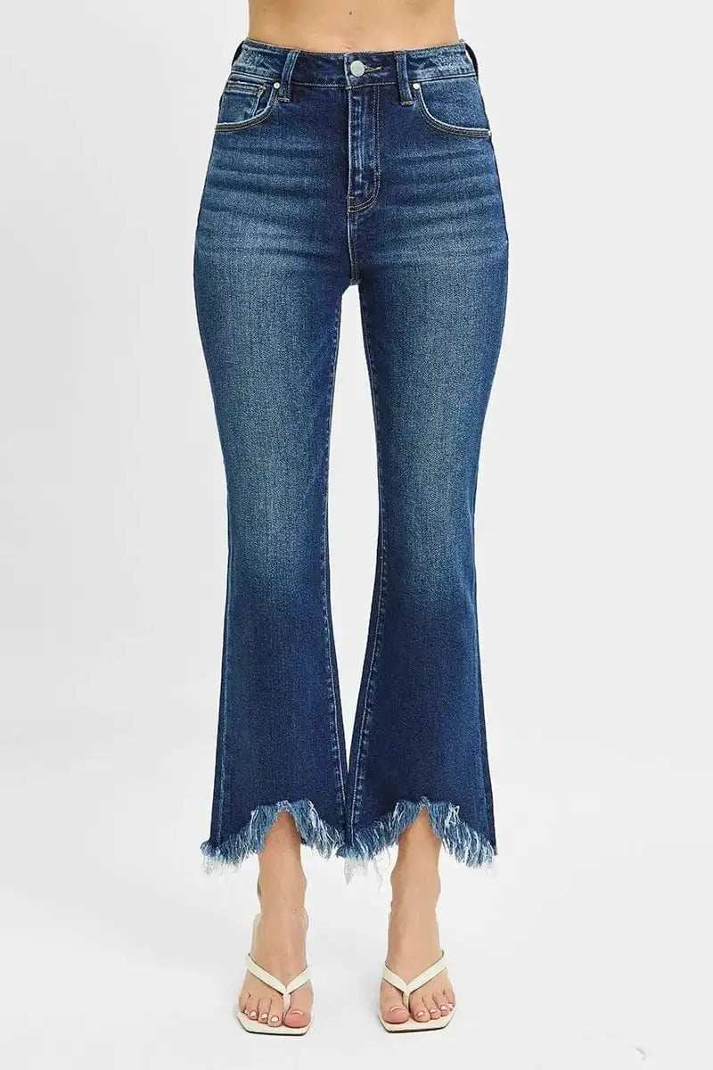 RISEN Full Size High Rise Crop Bootcut Fray Hem Jeans Plus Size - Trendsi - Flyclothing LLC