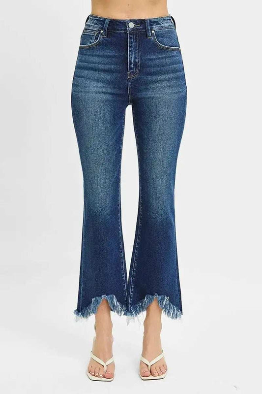 RISEN Full Size High Rise Crop Bootcut Fray Hem Jeans Plus Size - Trendsi - Flyclothing LLC