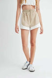 MABLE Drawstring Waist Contrast Trim Detail Shorts - Trendsi - Flyclothing LLC