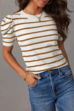 Striped Round Neck Puff Sleeve Knit Top - Trendsi - Flyclothing LLC