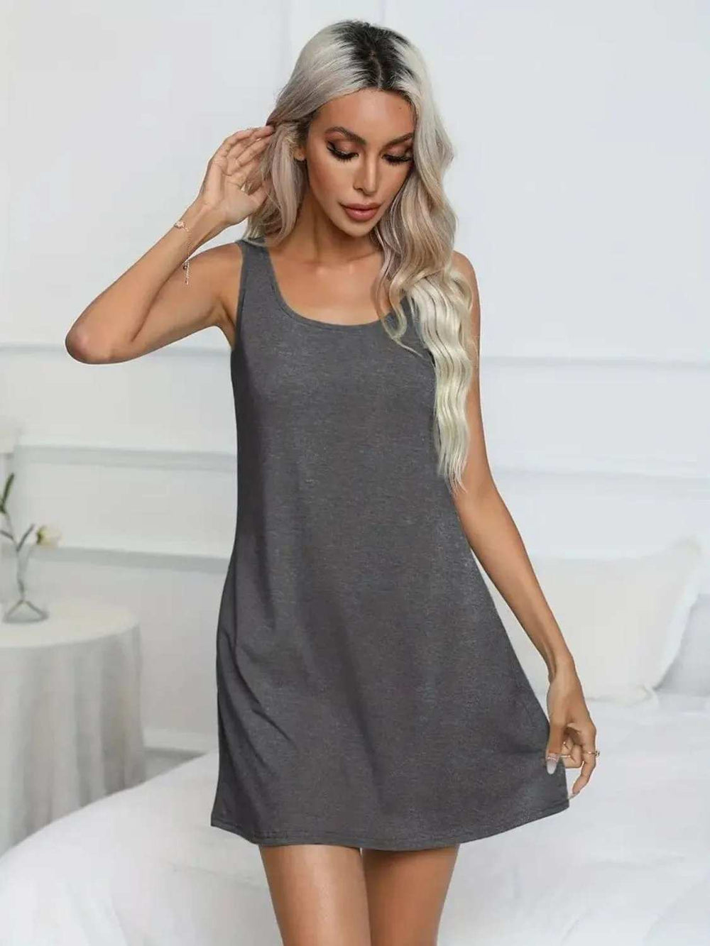 Full Size Scoop Neck Wide Strap Mini Dress - Trendsi - Flyclothing LLC