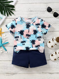 Children's Tropical Palm Tree Print Outfit Set - Trendsi - Flyclothing LLC