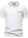 Men's Short Sleeve Collared Neck Striped Polo - Trendsi - Flyclothing LLC