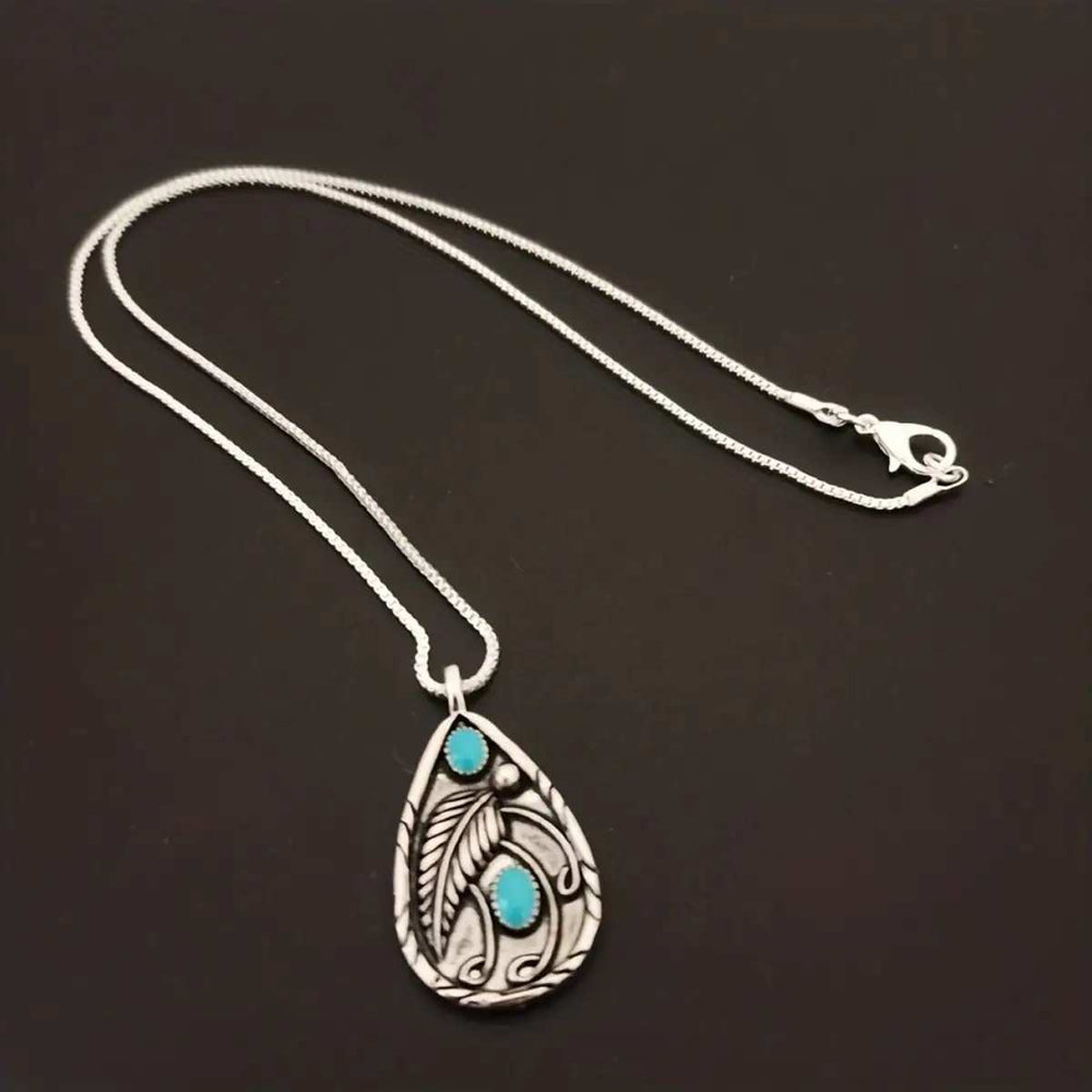 Alloy Artificial Turquoise Teardrop Pendant Necklace - Trendsi - Flyclothing LLC
