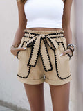 Perfee Tied Contrast Trim Shorts - Trendsi - Flyclothing LLC