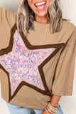 Star Applique Patch Round Neck T-Shirt - Trendsi - Flyclothing LLC