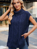 Side Slit Turtleneck Sweater Vest - Trendsi - Flyclothing LLC
