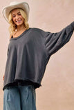 BiBi Mineral Washed French Terry Oversized Sweatshirt - Trendsi - Flyclothing LLC