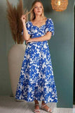 Mittoshop Cutout Back Floral Sweetheart Neck Puff Sleeve Dress - Trendsi - Flyclothing LLC