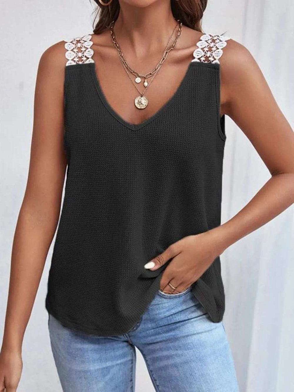 Full Size Lace Detail V-Neck Tank - Trendsi - Flyclothing LLC