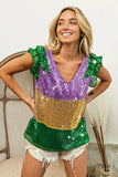 BiBi Mardi Gras Sequin Color Block Ruffled Top - Trendsi - Flyclothing LLC