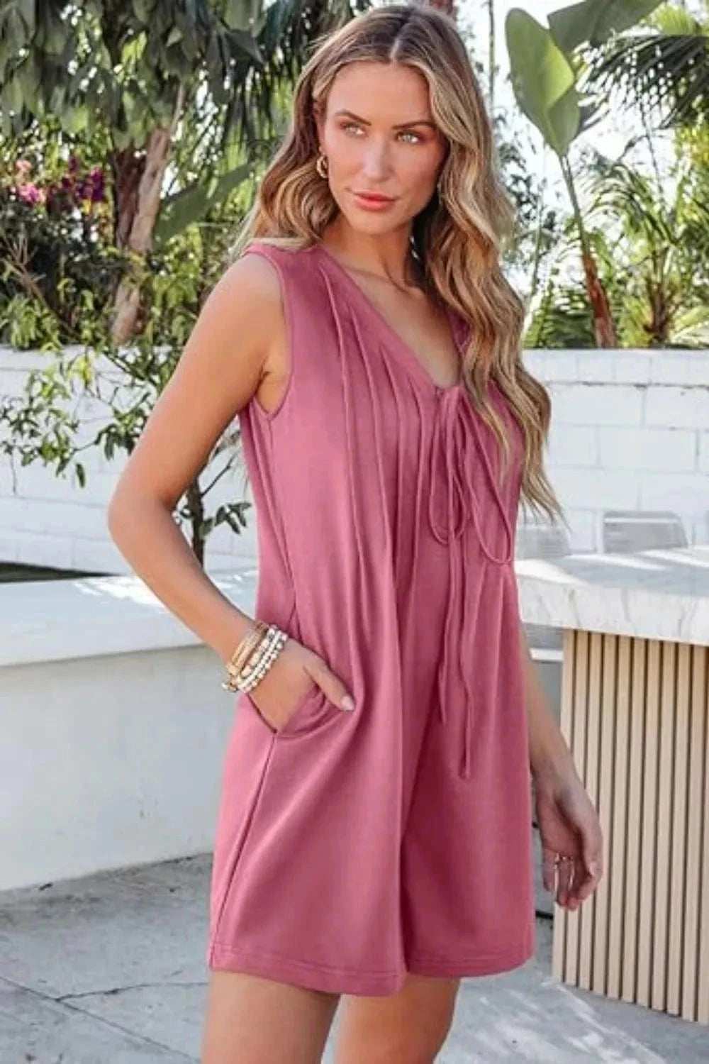 Tie Front Sleeveless Romper - Trendsi - Flyclothing LLC