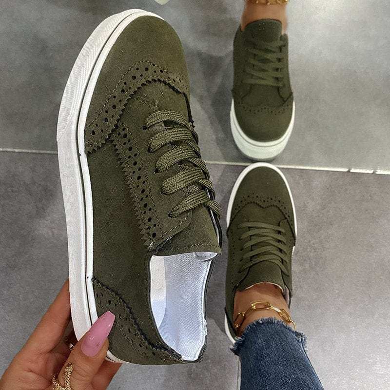 Suede Lace-Up Flat Sneakers - Trendsi - Flyclothing LLC