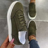 Suede Lace-Up Flat Sneakers - Trendsi - Flyclothing LLC