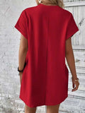 Pocketed Round Neck Short Sleeve Dress - Trendsi - Flyclothing LLC