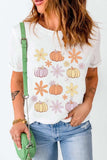 Pumpkin & Flower Round Neck Short Sleeve T-Shirt - Trendsi - Flyclothing LLC