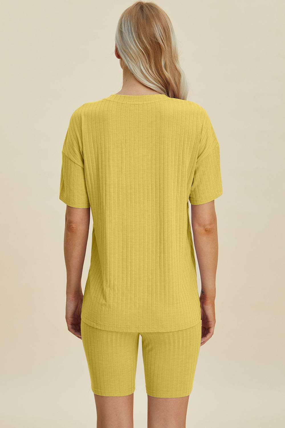 Basic Bae Full Size Ribbed V-Neck Short Sleeve Top and Shorts Set - Trendsi - Flyclothing LLC