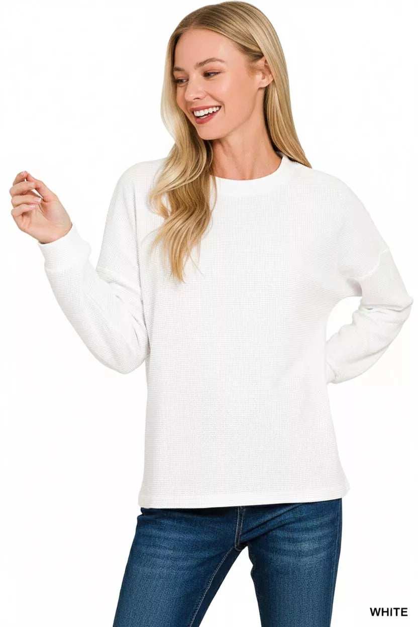 Zenana Double Knit Round Neck Long Sleeve Top - Trendsi - Flyclothing LLC