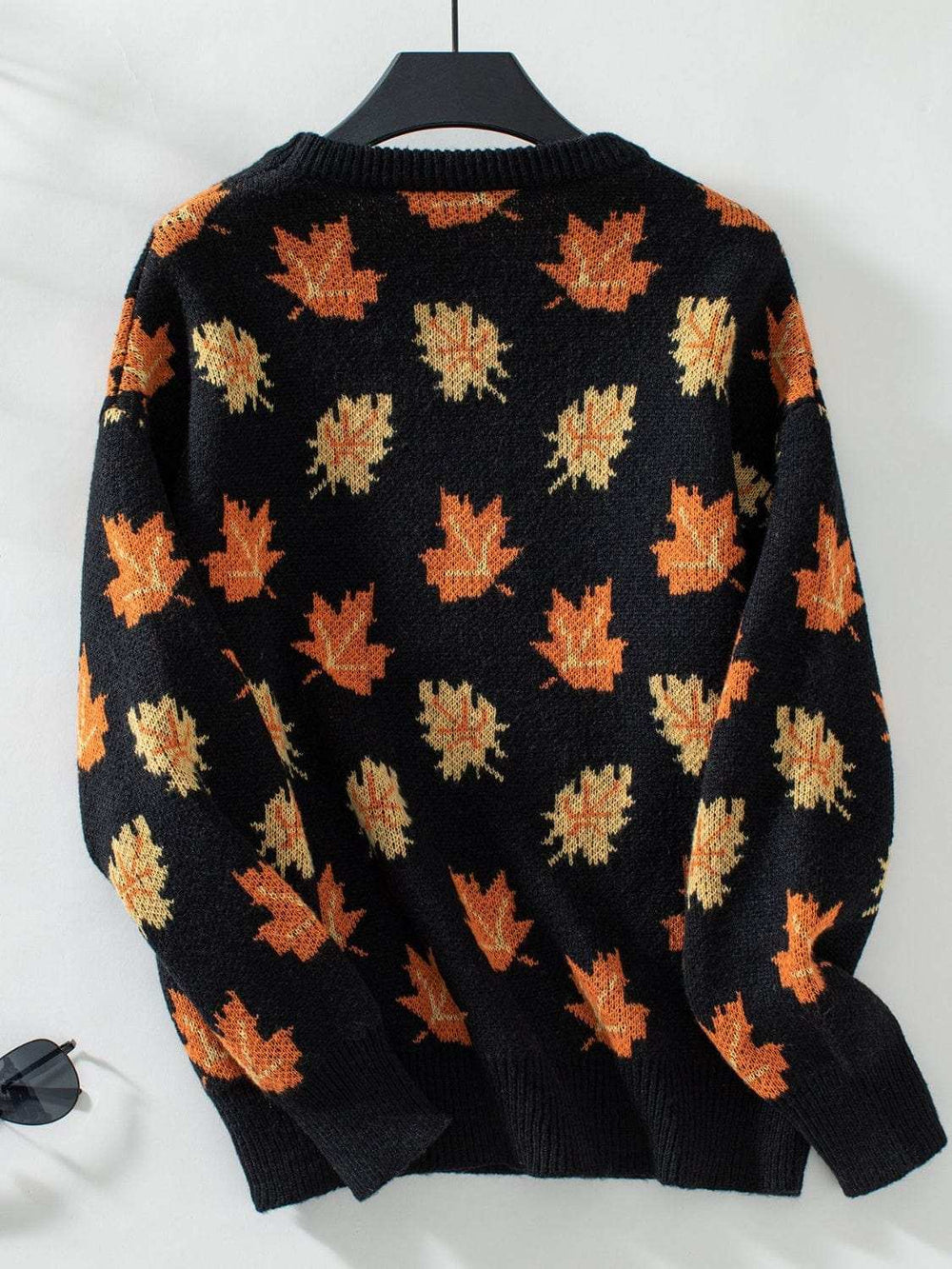 Maple Leaf Round Neck Long Sleeve Sweater - Trendsi - Flyclothing LLC
