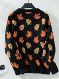 Maple Leaf Round Neck Long Sleeve Sweater - Trendsi - Flyclothing LLC