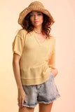 Waffle-Knit Notched Half Sleeve T-Shirt - Trendsi - Flyclothing LLC